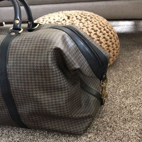 RAREST GHURKA MARLEY HODGSON STONE GREY DERBY PLAID DUFFLE TRAVEL BAG - Picture 3 of 11